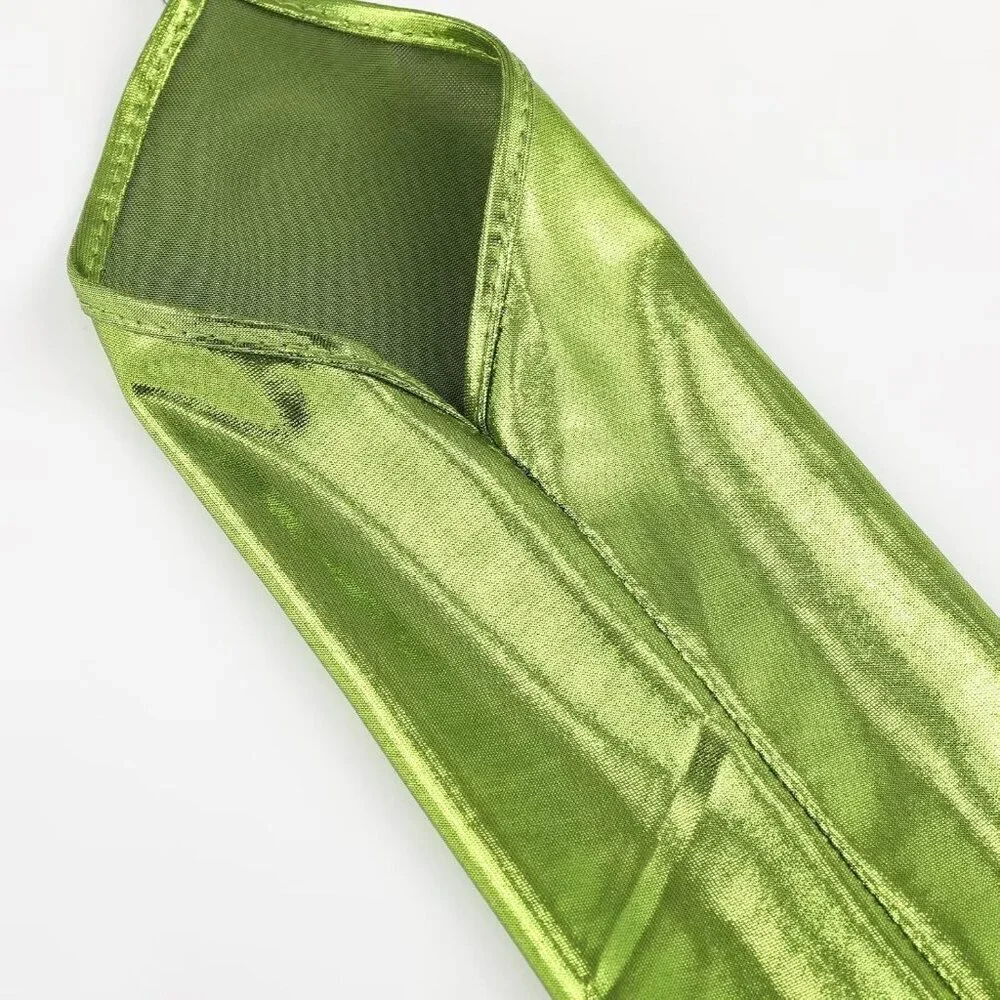 Women's Green Shiny Elastic Satin Rave Fingerless Long Gloves Party Costume